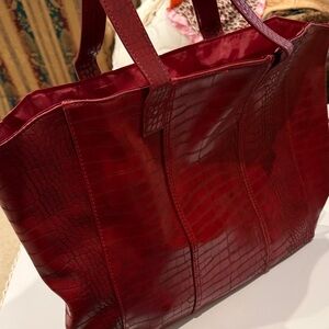 Neiman Marcus Deep Red Crocodile-Embossed Tote